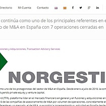 NORGESTION contina como uno de los principales referentes en el asesoramiento de M&A en Espaa con 7 operaciones cerradas en 2018